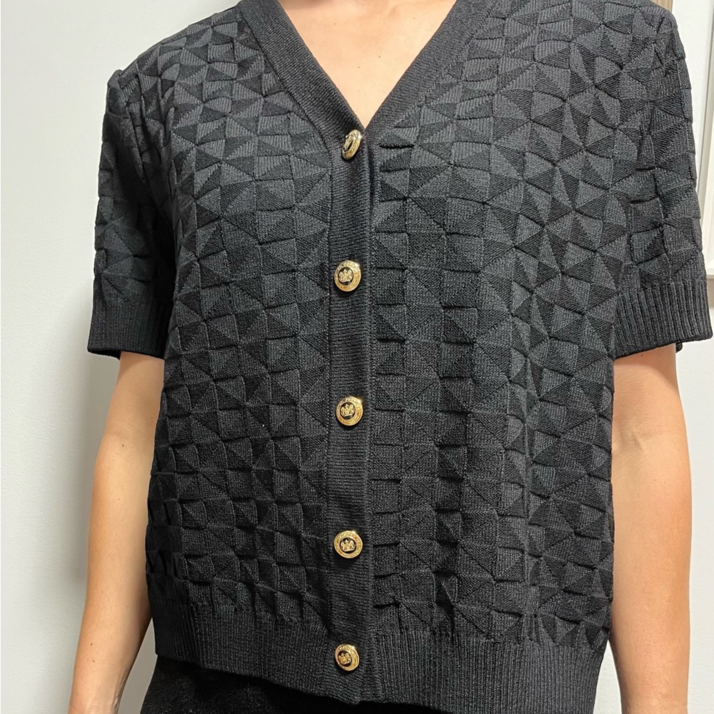 St. John Basics Black Cardigan & Pleated Sweater Skirt